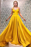 Simple A Line Spaghetti Straps Yellow Prom Dresses, Cheap Long Formal Dress N2470