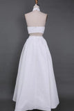 A Line Two Piece Strapless Floor Length Split Prom Dresses N2459