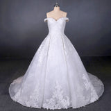 Ball Gown Off Shoulder Appliques Wedding Dresses Puffy Lace Appliqued Bridal Dresses N2352