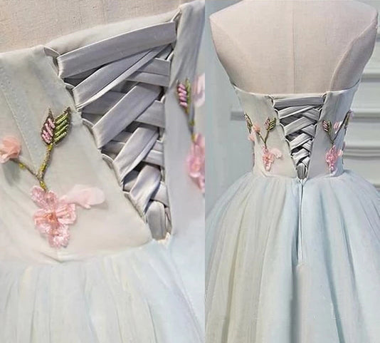 Strapless Flower Appliqued Short Tulle Homecoming Dresses