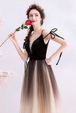 Deep V-Neck Sleeveless Floor Length Tulle Ombre Prom Dresses N2313