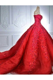 Sweetheart Sleeveless Lace Appiques Puffy Red Quinceanera Dresses N2079