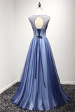 New Arrival A Line Sheer Neck Prom Dresses with Rhinestones Long Tulle Party Dresses N1750