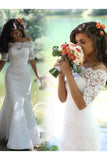 Mermaid Off-the-Shoulder Half Sleeves Lace Wedding Dresses Vintage Trumpet Bridal Dresses N747