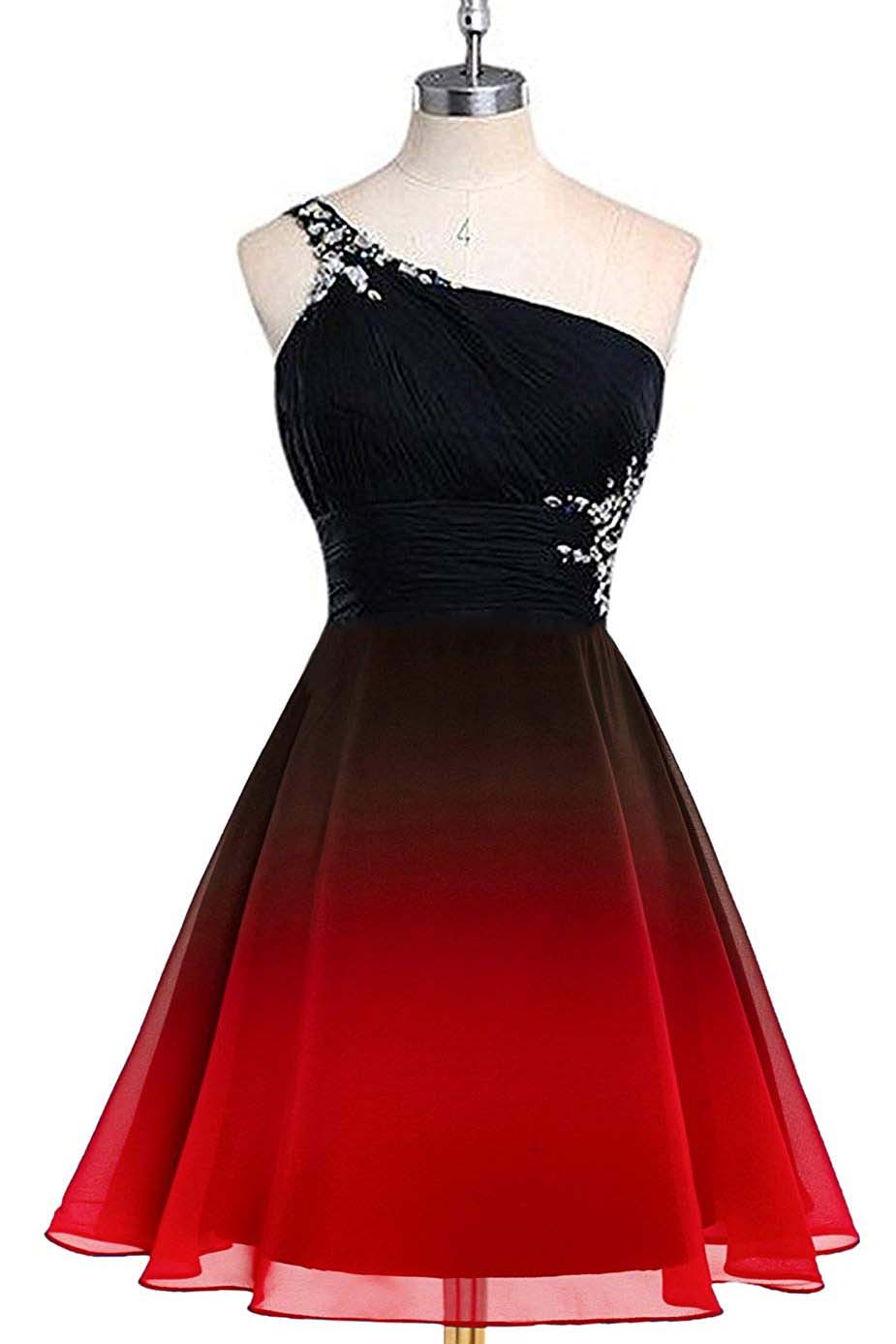 A Line Ombre One Shoulder Sleeveless Homecoming Dresses N1674