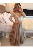 A Line Sheer Neckline Long Sleeves Prom Dresses Evening Dresses N04