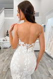 Spaghetti Straps Mermaid Lace Wedding Dresses with Sweep Train N022