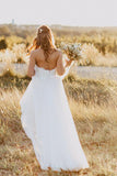 Sexy Sweetheart White Tulle Backless Beach Wedding Dresses with Lace