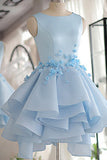 A Line Sky Blue Organza Sleeveless Flower Homecoming Dresses