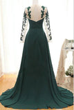 Dark Green Long Sleeves Long Evening Dress with Appliques