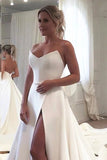 Elegant Strapless Sweetheart Satin Wedding Dresses With Slit