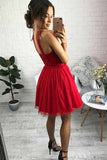 Pretty A Line Red Tulle Short Homecoming Dresses with Beading