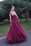 Sparkly Dark Magenta Jewel Sleeveless Floor Length Chiffon Prom Dresses with Beading N845