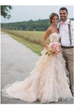 Sweetheart Strapless Lace Chiffon Beach Wedding Gown