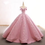 Ball Gown Off the Shoulder Satin Prom Dresses with Lace Appliques Long Quinceanera Dresses N2530