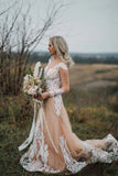 Elegant Long Sleeves Boho Wedding Dresses with Lace Appliques N2527