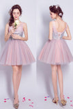 Sequined V-neck Tulle Homecoming Dress Sexy Shining Short Prom Dress Party Dress,Mini Dress,N250