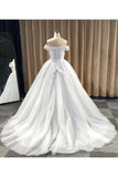 Puffy Off Shoulder Tulle Wedding Dresses Appliqued Bridal Dresses with Train N1173