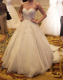 Strapless Sweetheart Beaded Shinny Tulle Ball Gown Wedding Dresses