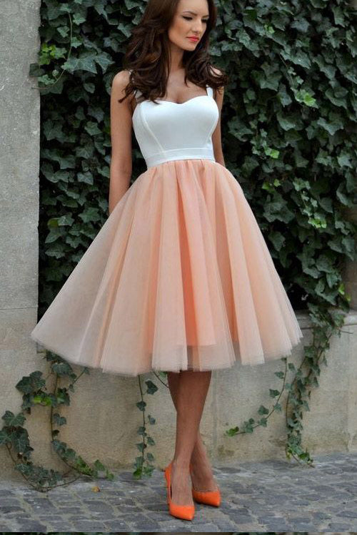 Knee Length Sweetheart Straps Tulle Homecoming Dress,Cheap Short Prom Dress,N263