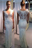 V-neck Wedding Dress,Mermaid Wedding Gown,Lace Sleeveless Wedding Dresses,Ivory Sexy Beach Wedding Dresses,N144
