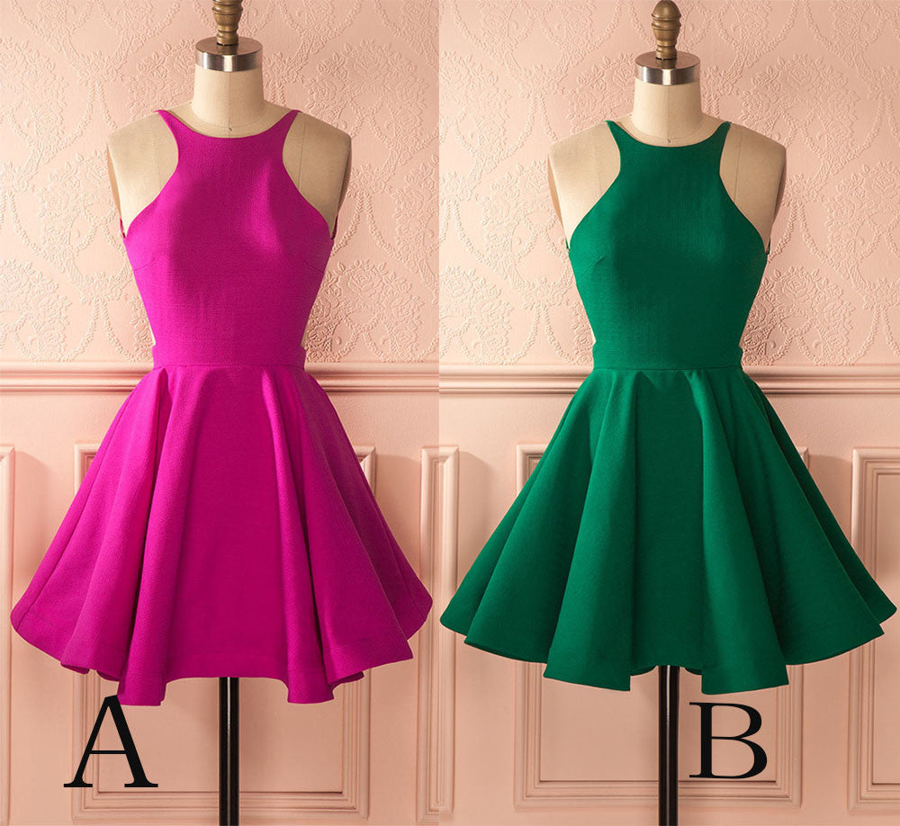 A Line Open Back Ruched Sleeveless Short Homecoming Dresses