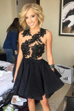 A Line Chiffon Black Backless Homecoming Dress with Appliques