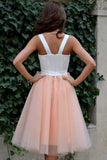 A Line Straps Knee Length Tulle Homecoming Dresses