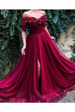 Long Off the Shoulder Half Sleeves Prom Dresses with 3D Flowers Formal Dresses with Slit N1415