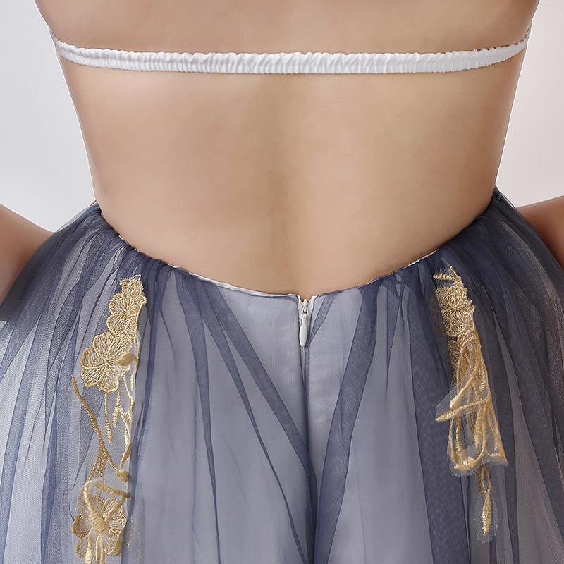 A Line Halter Tulle Prom Dresses With Applique Ombre Sexy Backless Formal Dresses N1139