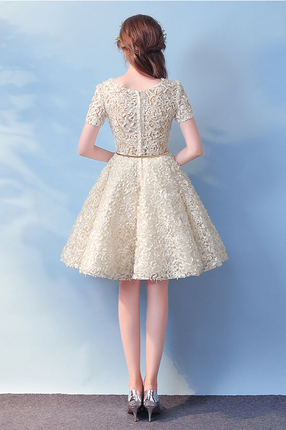 A Line Short Sleeves Homecoming Dresses with Belt N1729