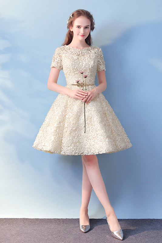 A Line Short Sleeves Homecoming Dresses with Belt N1729