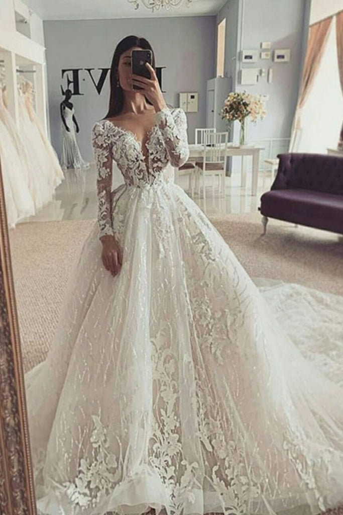 Long Sleeve Bridal Ball Gowns Extra Train Lace Tulle Muslim Wedding Dresses  Z9015 - China Wedding Dress and Bridal Dress price | Made-in-China.com