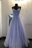 Lavender Straps Sleeveless Sparkly Floor Length Prom Dress, A Line Cheap Evening Dress N2672
