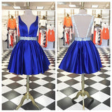 Cute Short Prom Dresses Homecoming Dresses Royal Blue Beading Sleeveless Homecoming Dresses