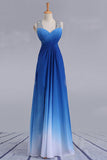 Elegant Beading Straps Cross Back Gradient Blue Ombre Prom Dress N1603