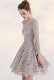 Temperament Long Sleeve Off-shoulder Lace Homecoming Dress,Short Prom Gown,N264