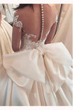 Fascinating Satin Sheer Neckline Ball Gown Wedding Dresses With Appliques Bowknot N1381