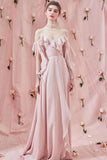 Cheap Light Pink Spaghetti Straps Ruffles Chiffon Prom Dresses, Unique Long Formal Dress N2640