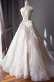 Stunning Off the Shoulder Tulle Wedding Dress with Lace Applique, Bridal Dress with Long Train N2522