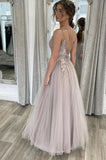 A-Line Tulle Lace Appliques Long Flooe Length Formal Evening Dress A-Line Prom Dress