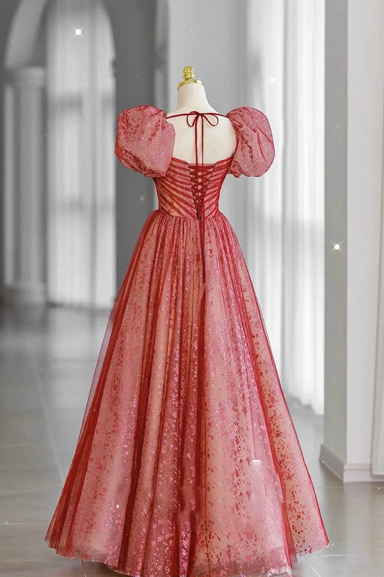 Sweetheart Neck Red A Line Tulle Formal Evening Dress Long Prom Dress