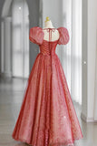 Sweetheart Neck Red A Line Tulle Formal Evening Dress Long Prom Dress