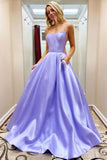 Satin Formal Evening Dress Long A-Line Prom Dress With Pockets