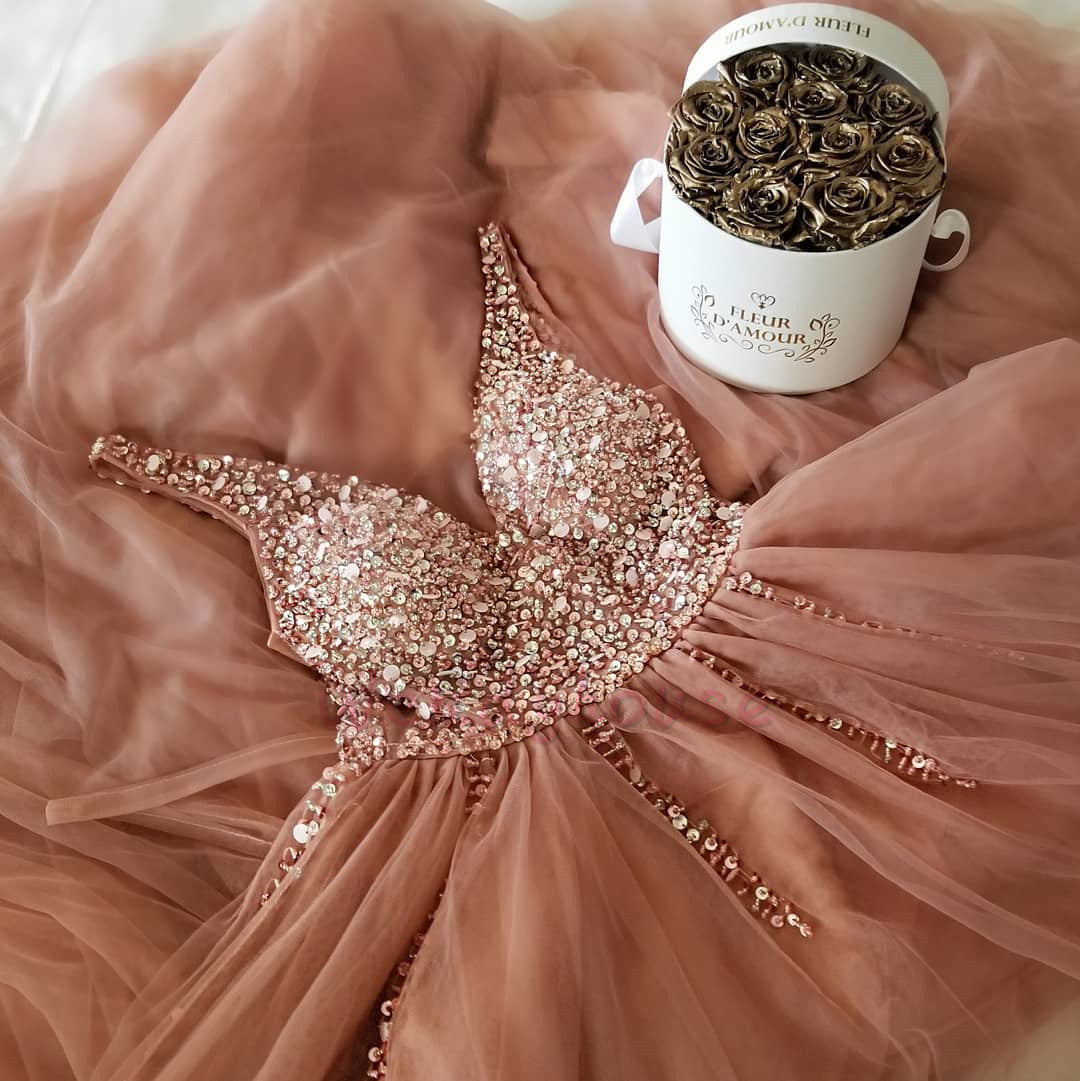 A Line Tulle Beading Prom Dresses with Rhinestones  Sleeveless Long Prom Dresses N1584