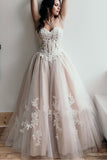 Floor Length Sweetheart Tulle Wedding Dresses with Lace Appliques N1581