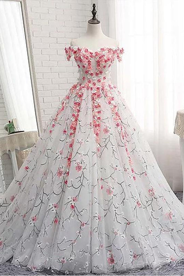 Off Shoulder Lace Applique Evening Prom Dresses, Cheap Custom Sweet 16 Dresses N1493