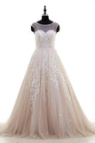 Puffy Lace Appliqued Tulle Long Beach Wedding Dresses Open Back Bridal Dresses N1635