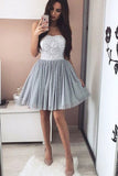 Elegant Strapless Tulle Appliques Short Homecoming Dresses
