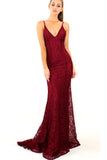 Full Lace V Neck Mermaid Prom Dresses Spaghetti Strap Backless Evening Dresses N1389